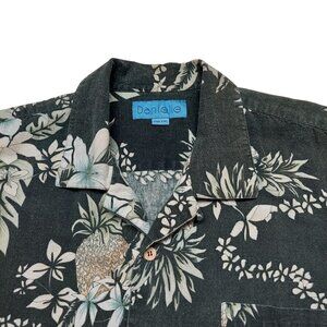Danielle Men's Linen Blend Green Hawaiian Island Aloha Button Front Shirt